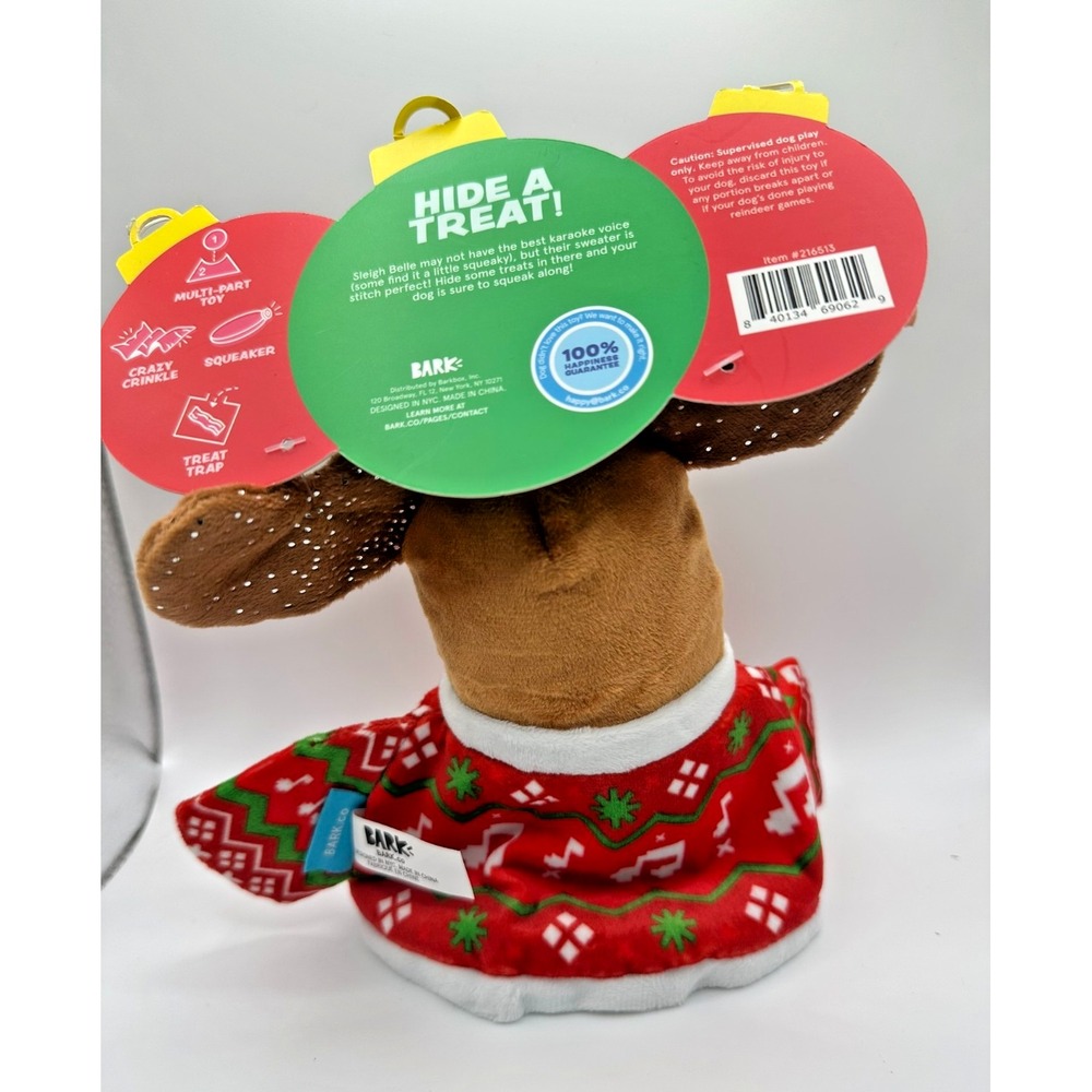 Bark Sleigh Belle Medium Plush Dog Toy Squeaky Crinkle Multi-Part Treat Trap - Picture 4 of 5